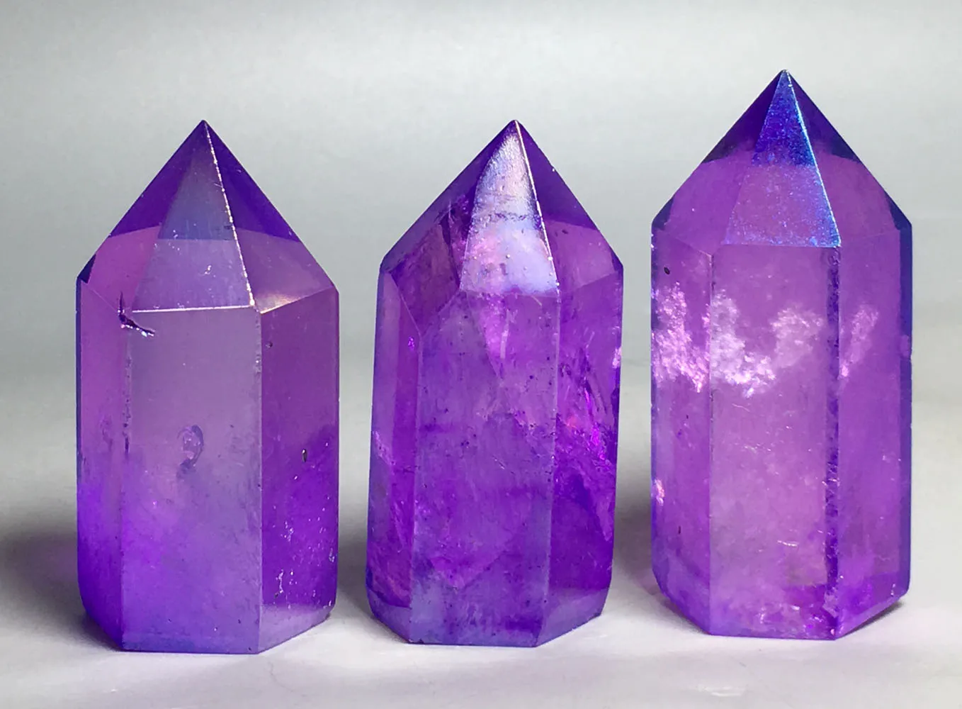 

111g 3pcs Natural healing rainbow purple color electroplating aura crystal points wand