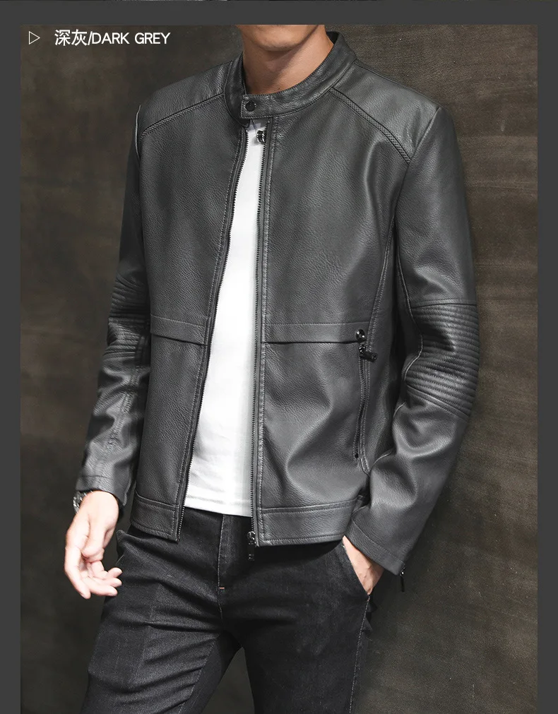 Leather Coat Men's Youth Trend Korean-style Spring And Autumn Casual Handsome Slim Fit MEN'S Leather Coat Leather Jacket Men's