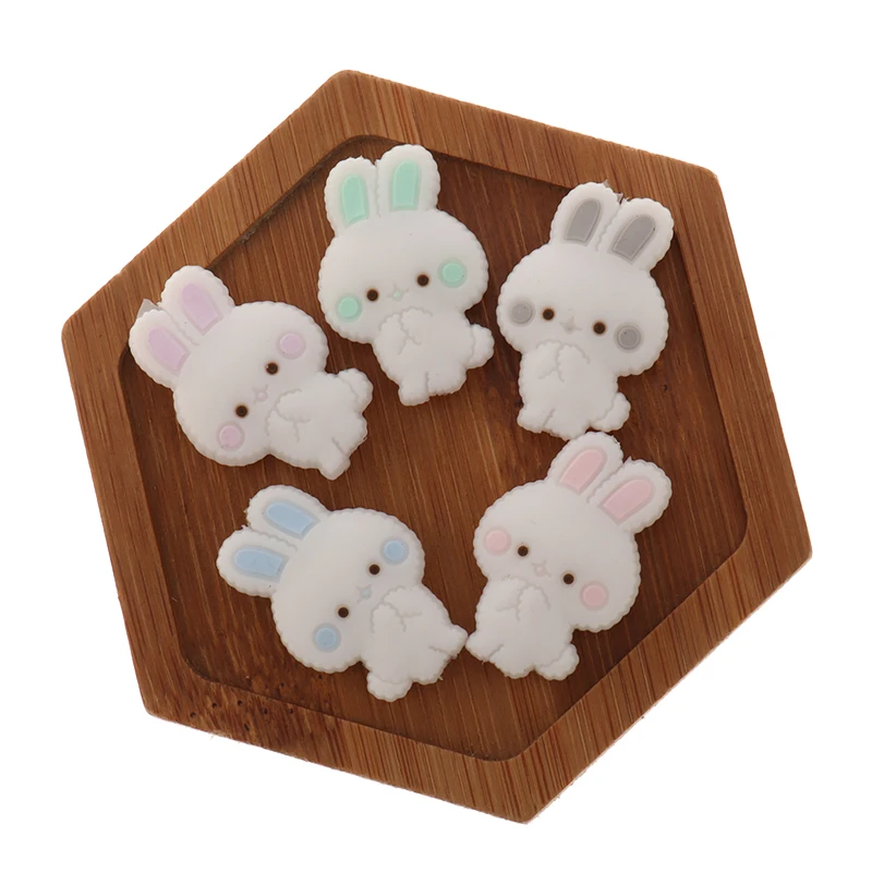 Fkisbox 5pc Rodent Silicone Unicorn Baby Teether Beads Flower Mordedor BPA Free Infant Chewing Teething Necklace Bunny Cloud Fox
