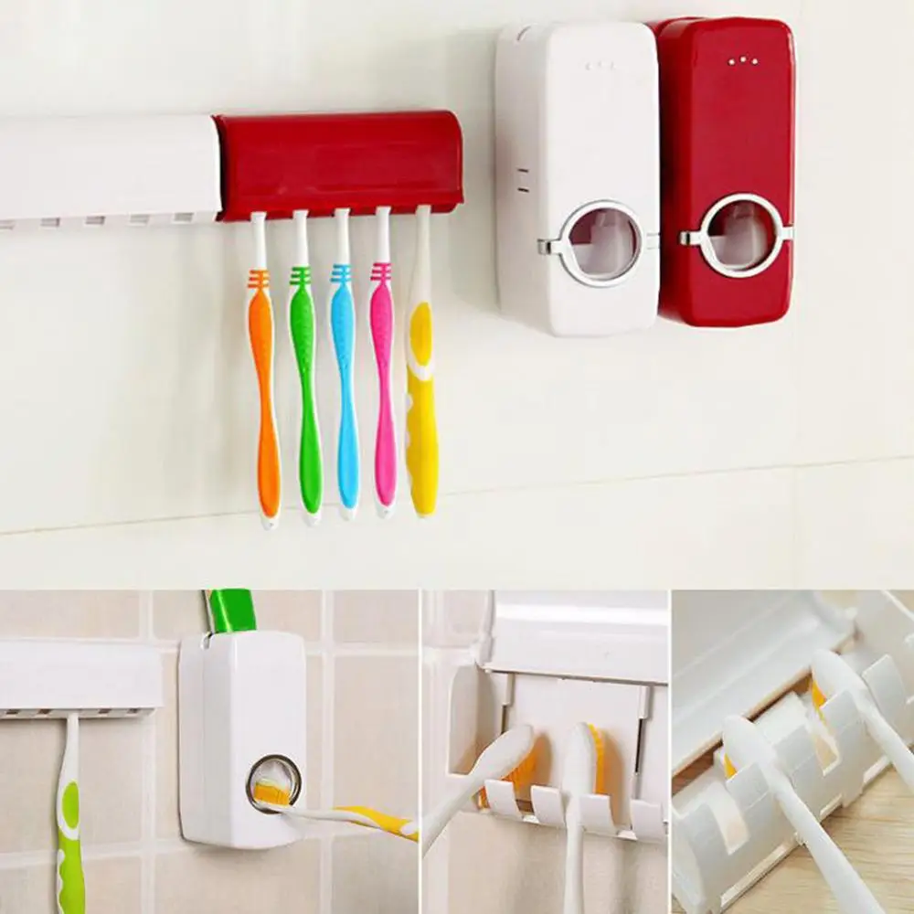 

Bathroom Accessories Set Toothbrush Holder Automatic Toothpaste Dispenser Holder Toothbrush Wall Mount Rack Bathroom Tools Set