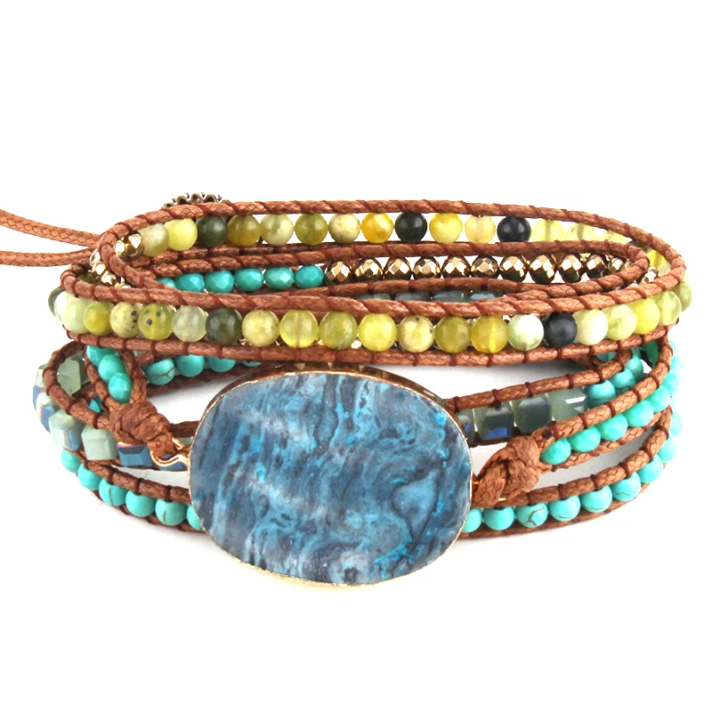 

Fashion Beaded Jewelry Handmade Mixed Natural Stones/Glass and Stone Charm 5 Strands Wrap Bracelets DropShipping