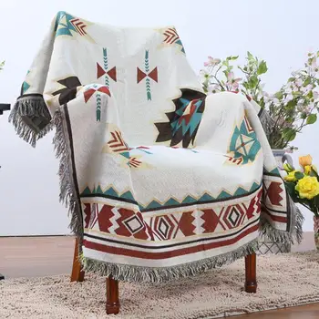 

CANIRICA Bohemia Throw Blanket Sofa Linen Hanging Tapestry For Sofa Bed Plane Travel Blanket Geometry Bedspread Home Decorative