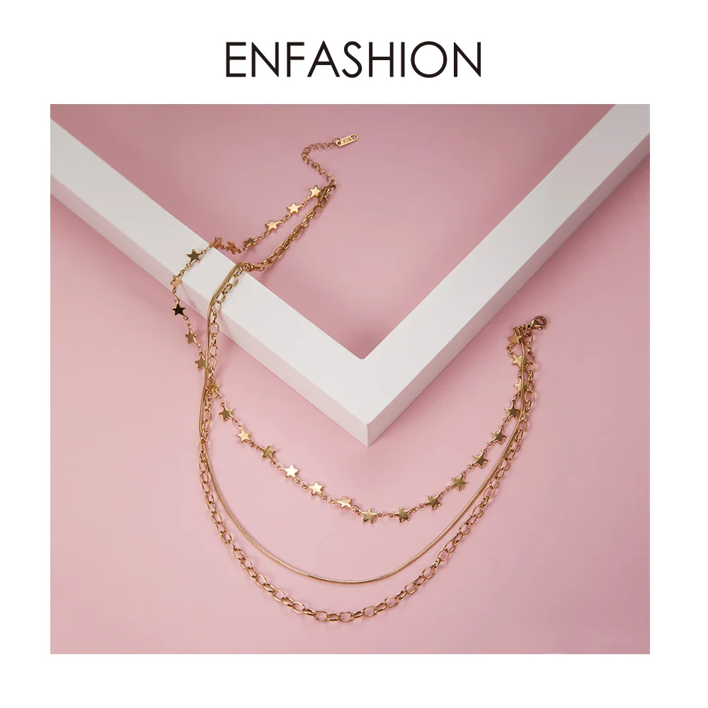 ENFASHION Бохо многослойное ожерелье-чокер с цепочкой в виде звезды женское золотое ожерелье из нержавеющей стали модное ювелирное изделие Ketting P193035