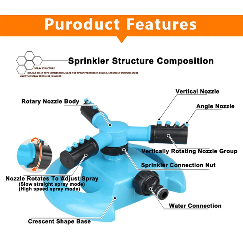 Водяной разбрызгиватель автоматический 360 Поворотный разбрызгиватель для полива и орошения сада разбрызгиватель для полива и орошения Перевозка груза падения газон шланг для полива/спринклеры