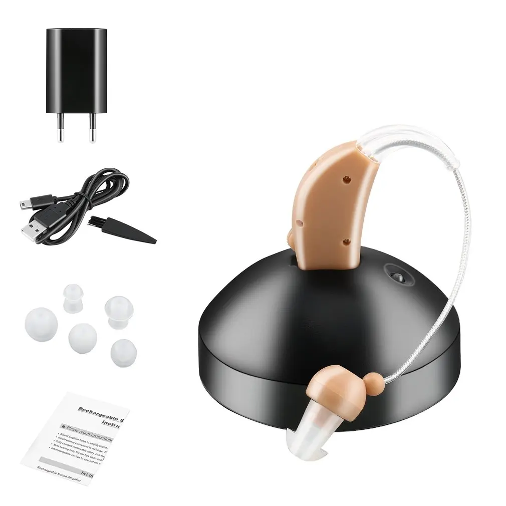 

New Rechargeable ear hearing aid mini device ear amplifier digital hearing aids behind the ear for elderly acustico EU plug