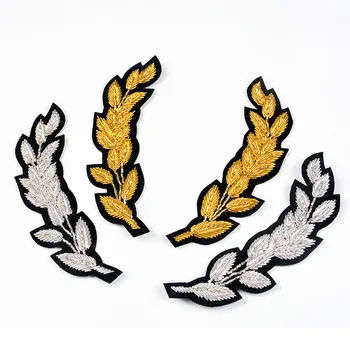 

Indian silk embroidery patch feather ear of wheat cartoon patches for hats bag badges applique patches for clothing GU-1285