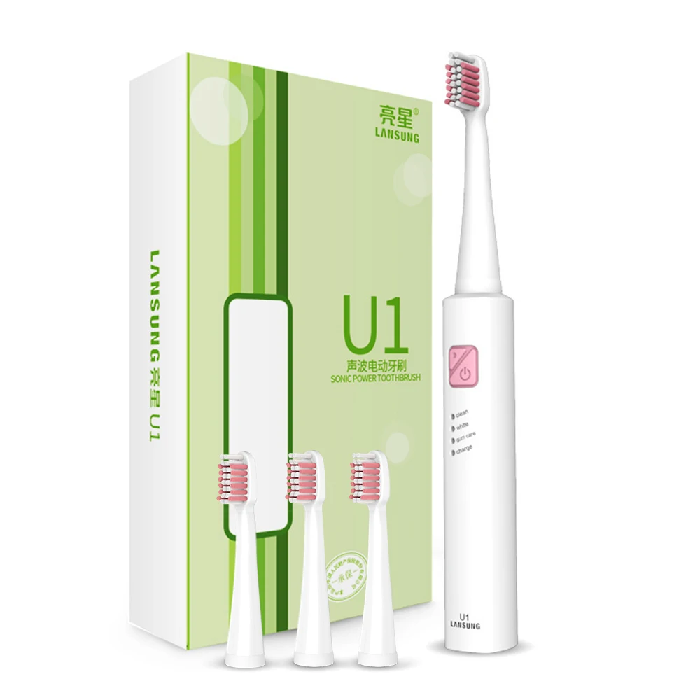 U1 White Pink Lansung sonic электрическая зубная щетка Ultra sonic USB перезаряжаемая зубная щетка для взрослых Smart 4 насадки для зубных щеток Сменное отбеливание - Цвет: U1 White Pink