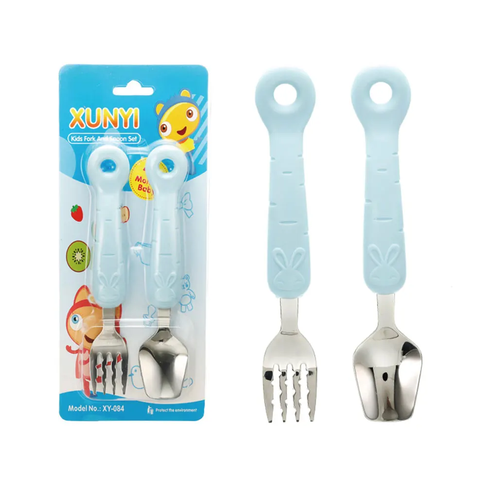 

2PCS Children Spoon Fork Set Baby Cutlery Candy Color Tableware Stainless Steel Kids Eating Utensils Toddler Baby Flatware