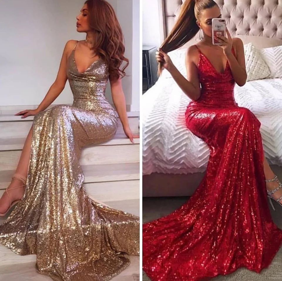 Блестящие пайетки, платья для выпускного вечера, v-образный вырез, Боковой разрез, Русалка, вечерние платья, robe de soiree, вечерние платья CP208