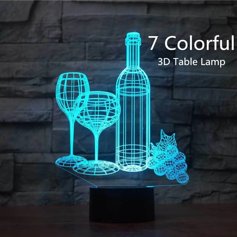 RGB LED RGB Wine Cup Bottle Modelling 3D Table Lamp 7 Colorful Acrylic Night Light Kids Gifts Sleep Lighting Bedroom Bedside Decor - Испускаемый цвет: RGB