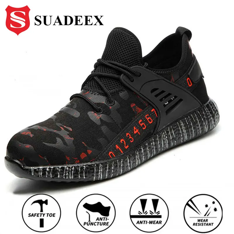 

SUADEEX Men Work Safety Shoes Outdoor Steel Toe Footwear Military Ankle Work Boots Indestructible Stylish breathable Sneakers