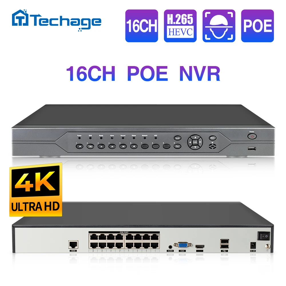 H.265 16ch poe video recorder | 16 channels 4k 8mp poe | 16ch onvif poe ...
