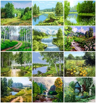 

EverShine Painting By Numbers Tree Hand Painted DIY Kits Drawing Canvas Landscape Wall Art Home Decor