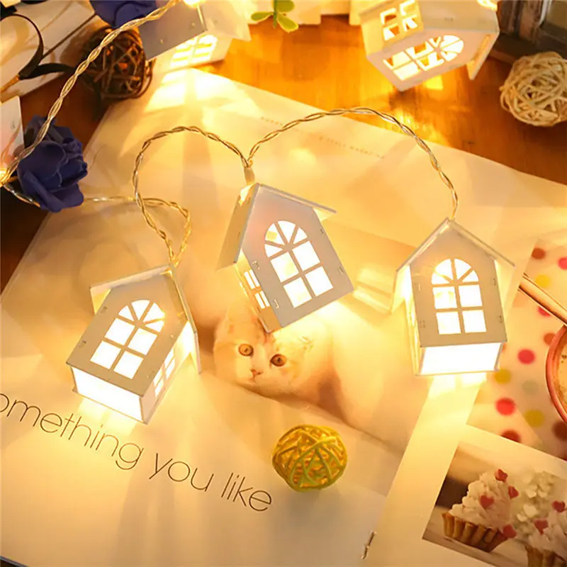 2m 10 Beads LED Garland Wood House String Light Room Decor String Lamp Wedding Party Holiday Fairy Lights Novelty Lamp