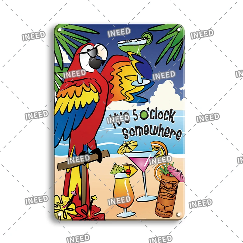 Wall Clock Modern Design Metal Signs Vintage Clock Tin Sign Tiki Bar Decor Plaque Babyroom Wall Sticker Metal Plate Decor