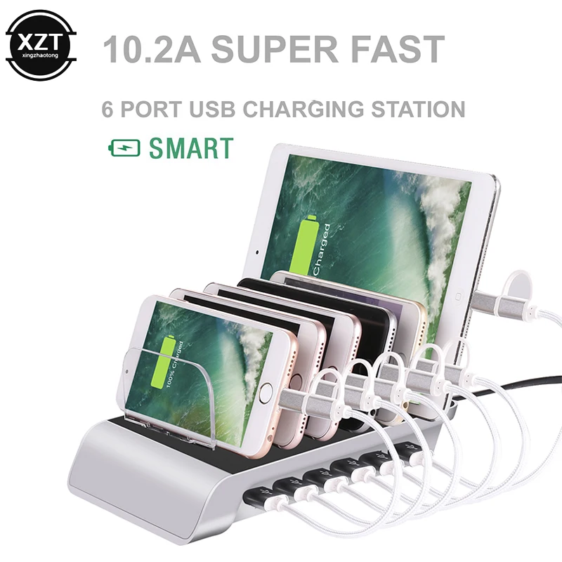 

Multi Port Fast Charging USB Phone Charger 6 Ports Station Dock Stand Holder for IPhone Samsung Huawei Tables Smart Watch