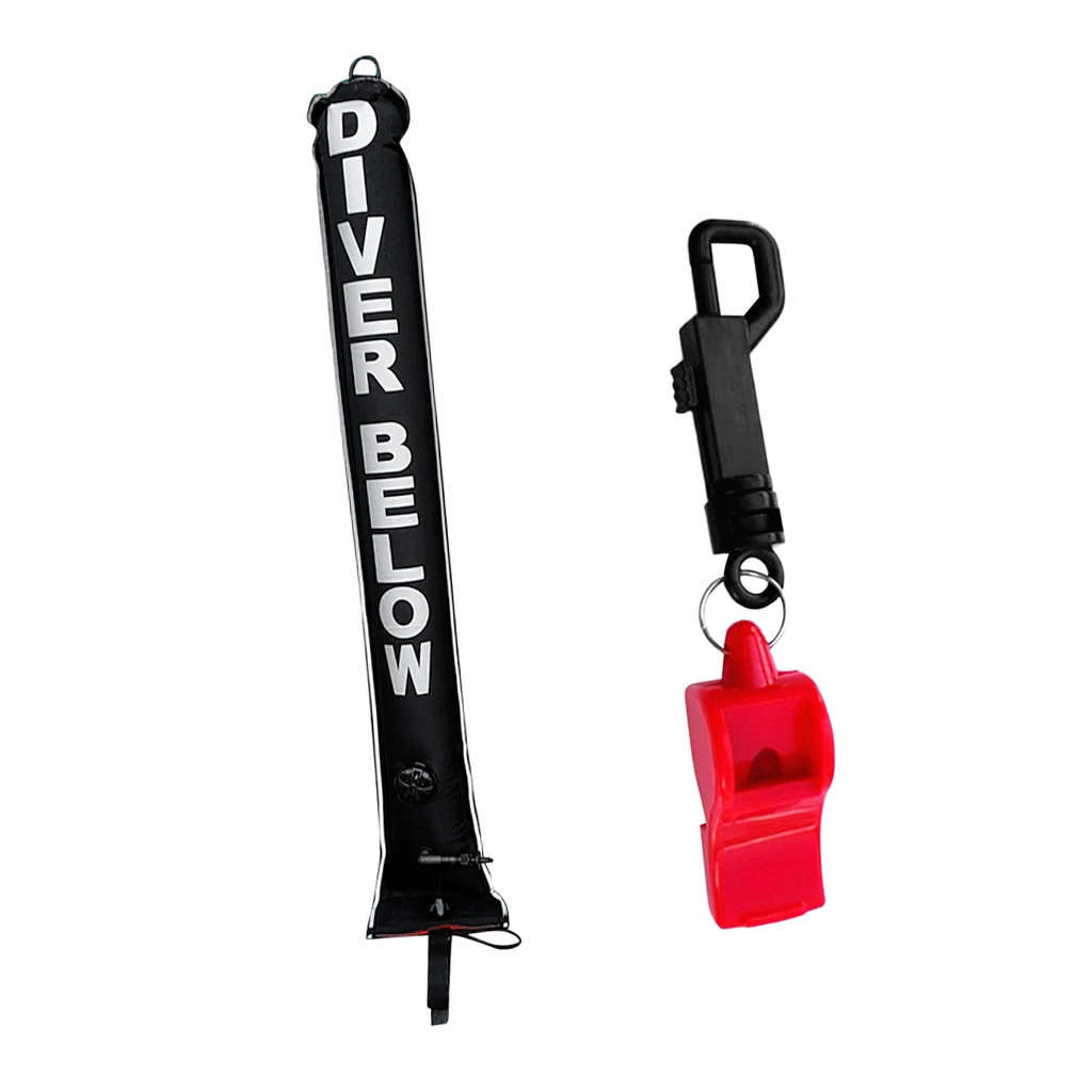 Scuba Safety Sausage Tube Diver Below SMB & Emergency Survival Whistle with Clip Surface Marker Buoy