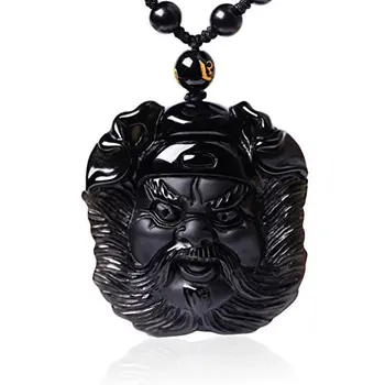 

LETSFUN Fine Jewelry Natural Obsidian Feng Shui Evil Zhong Kui God Pendant Necklace Free Shipping