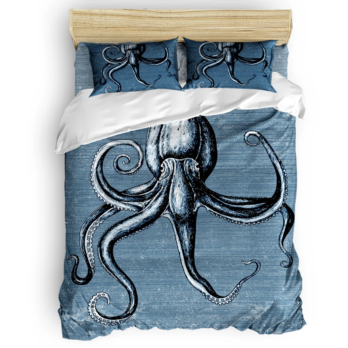 

Blue Octopus Vintage Duvet Cover Set View of Folkloric Serape 4 Piece Bedding Set