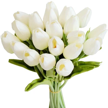 

20Pcs White 13.8inch Artificial Tulips Flowers for Party Decoration,Wedding Home Decoration
