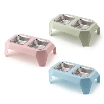 

Stainless Steel Double Dog Bowl Food Water Feeder Raised Holder for Puppy Cats Q39B