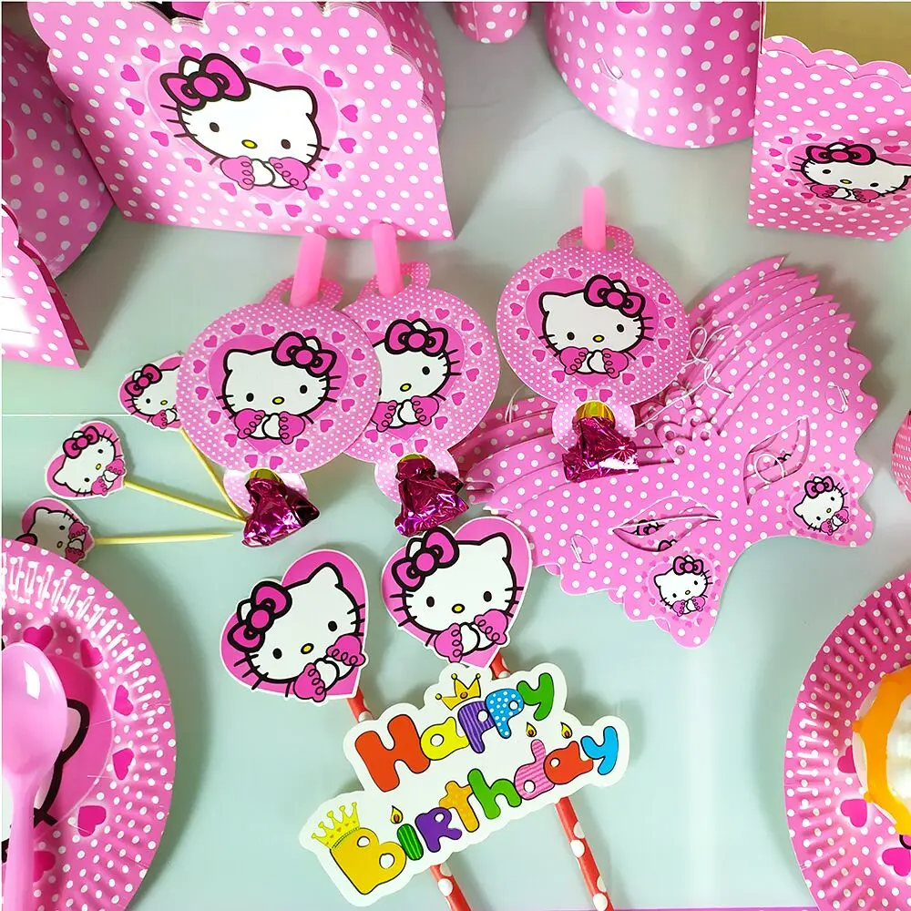 С Днем Рождения Декор поставки мультфильм hello kitty одноразовая посуда чашка