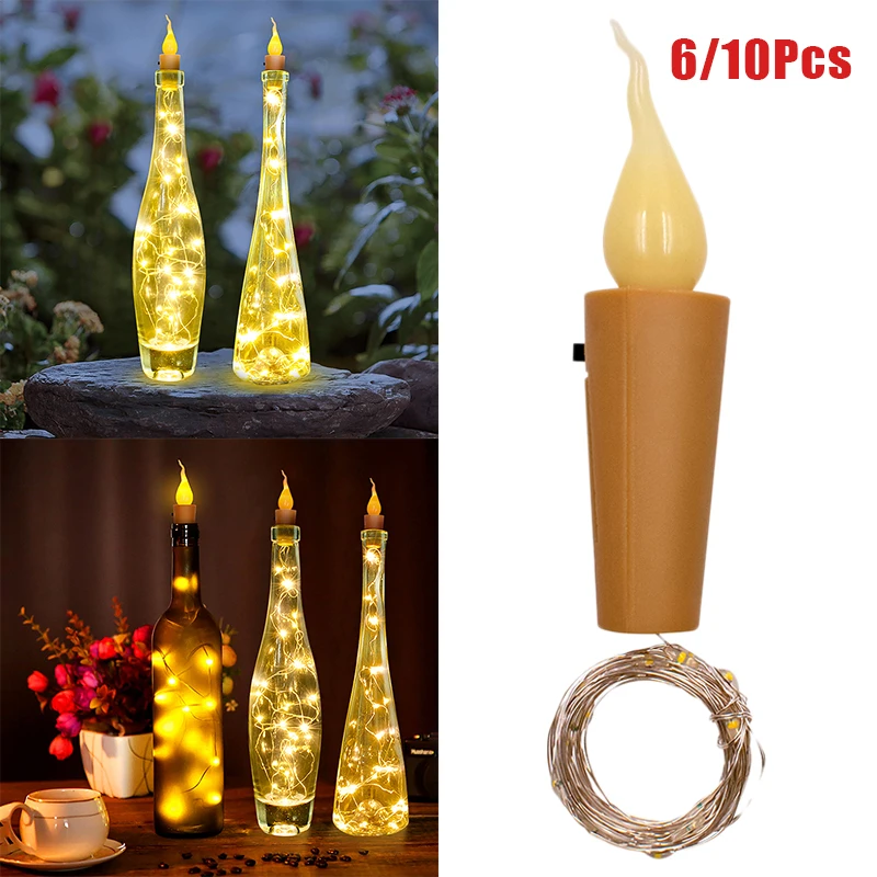 

6/10 set Candle Bottle Light 20 LED Wire String Light for Cork Fairy String Flame Light with Battery for Party Wedding Decor