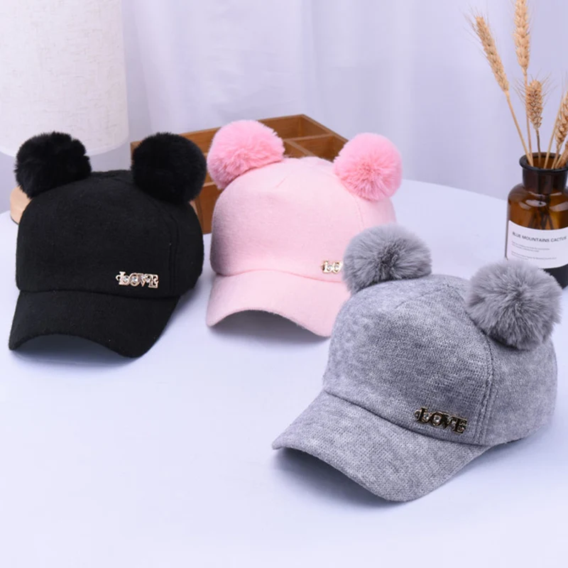 

Cute Baby Hat With Pompom Winter Hat For Children Warm Kids Baseball Cap Solid Color Baby Cap Bonnet Baby Boy Hat For Girls