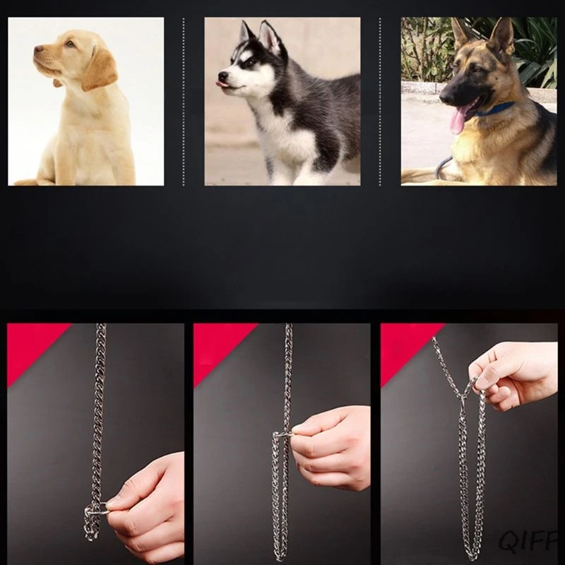 Золотая Серебряная цепь из нержавеющей стали с черным кожаным поводком для собак классные принадлежности для тренировки животных