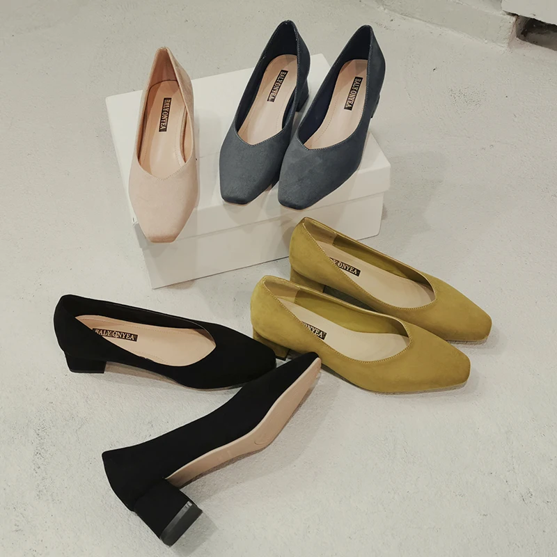 

Square Toe Shallow Mouth Casual Heels Dress Shoes Woman Office Ladies Clogs For Women Branded Pumps Slip Om 2019 All-Match