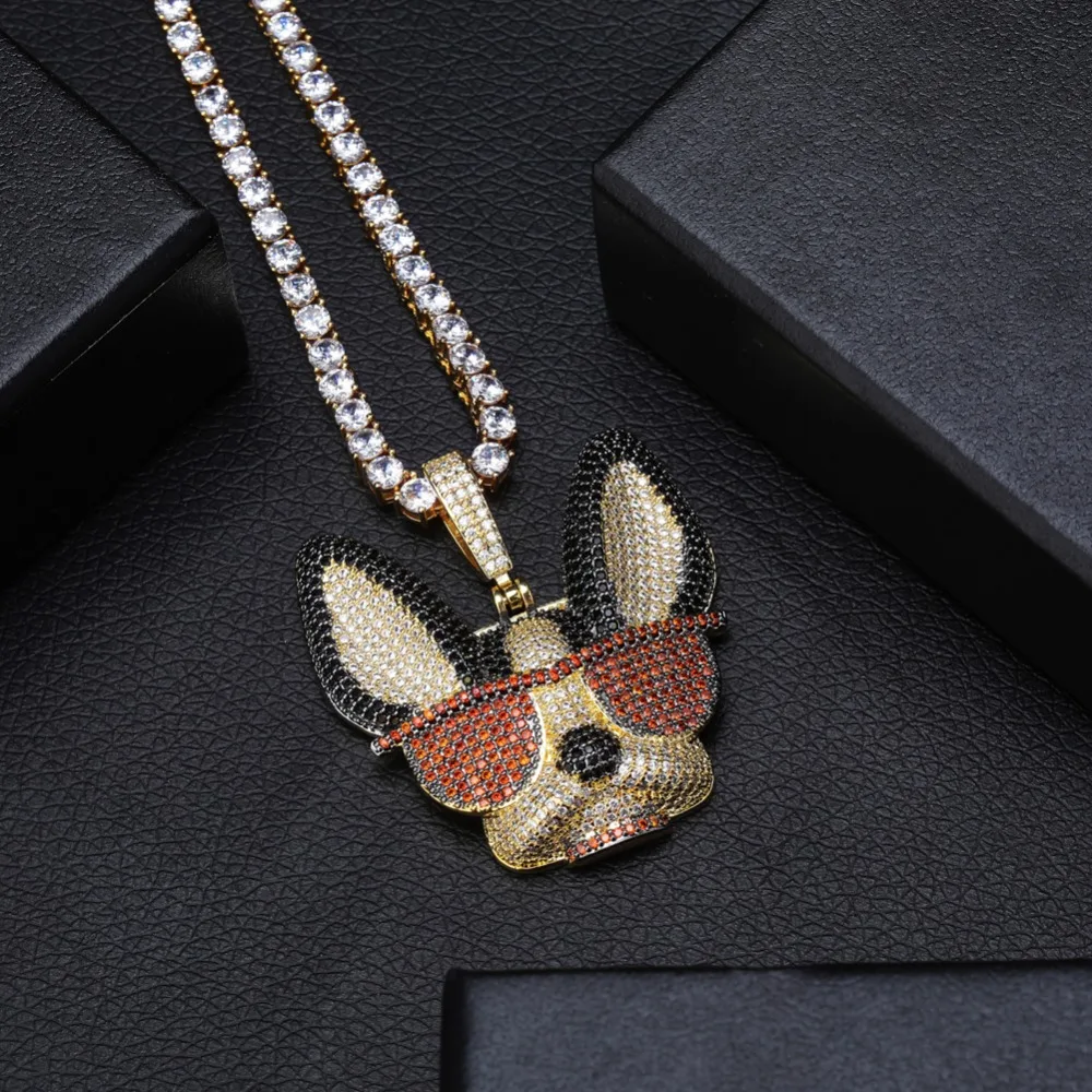 TOPGRILLZ Iced Out Щенок в подвеска «солнцезащитные очки» ожерелье с теннисная цепочка микро украшенное кубическими камнями Циркон хип хоп Полный CZ ювелирные изделия