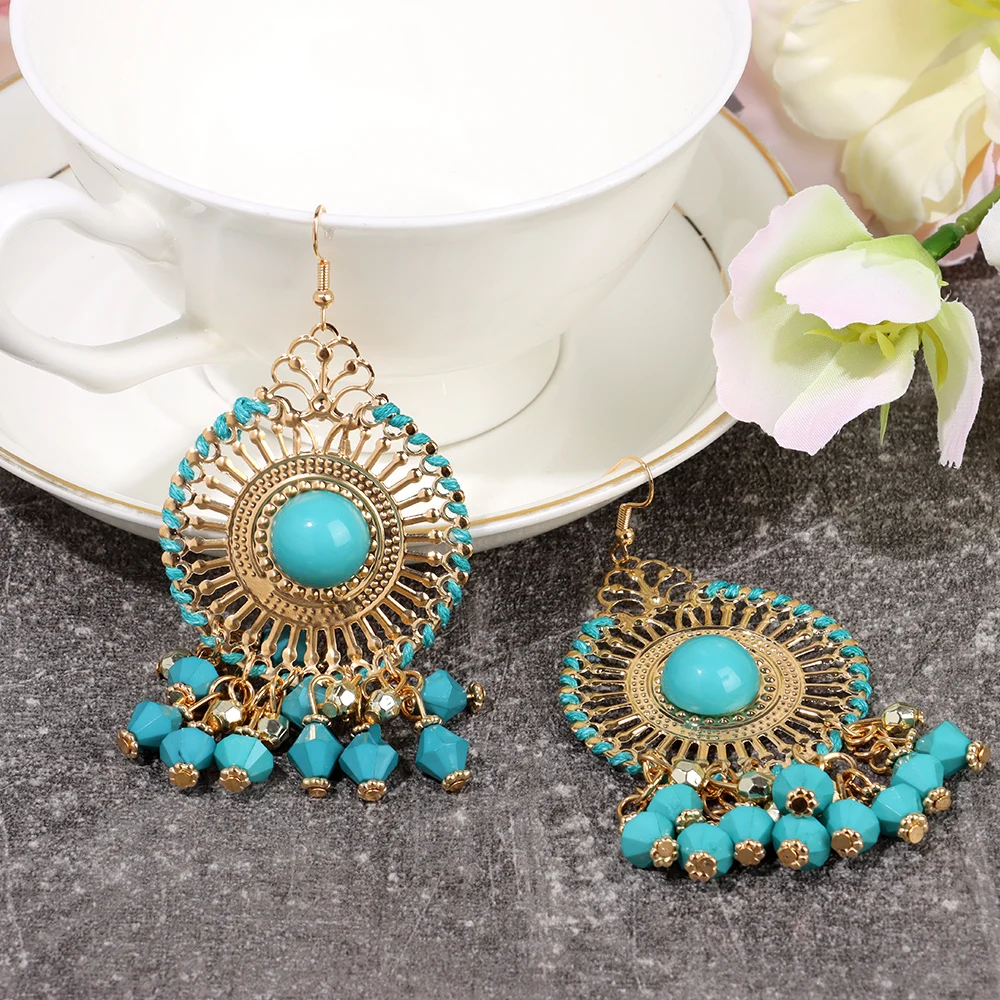 Dangle Earrings 1 Pair Vintage Ethnic Style Tassel Wedding Party Jewelry Gifts for Women Girls Rice Beads Boho Earrings Alloy Accessories