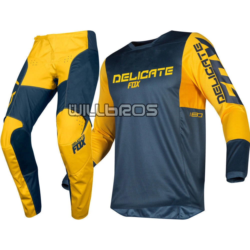 

Delicate Fox Navy Yellow Gear Set Motocross Dirt bike Off-Road Adult Racing Jersey Pants Combo