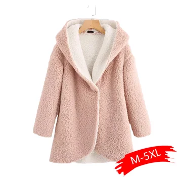 

Womens Fleece Lined Coat 5XL Winter Jacket Thick Warm Fur Fleece Teddy Long Hooded Jacket Outwear Veste Femme Plus Size
