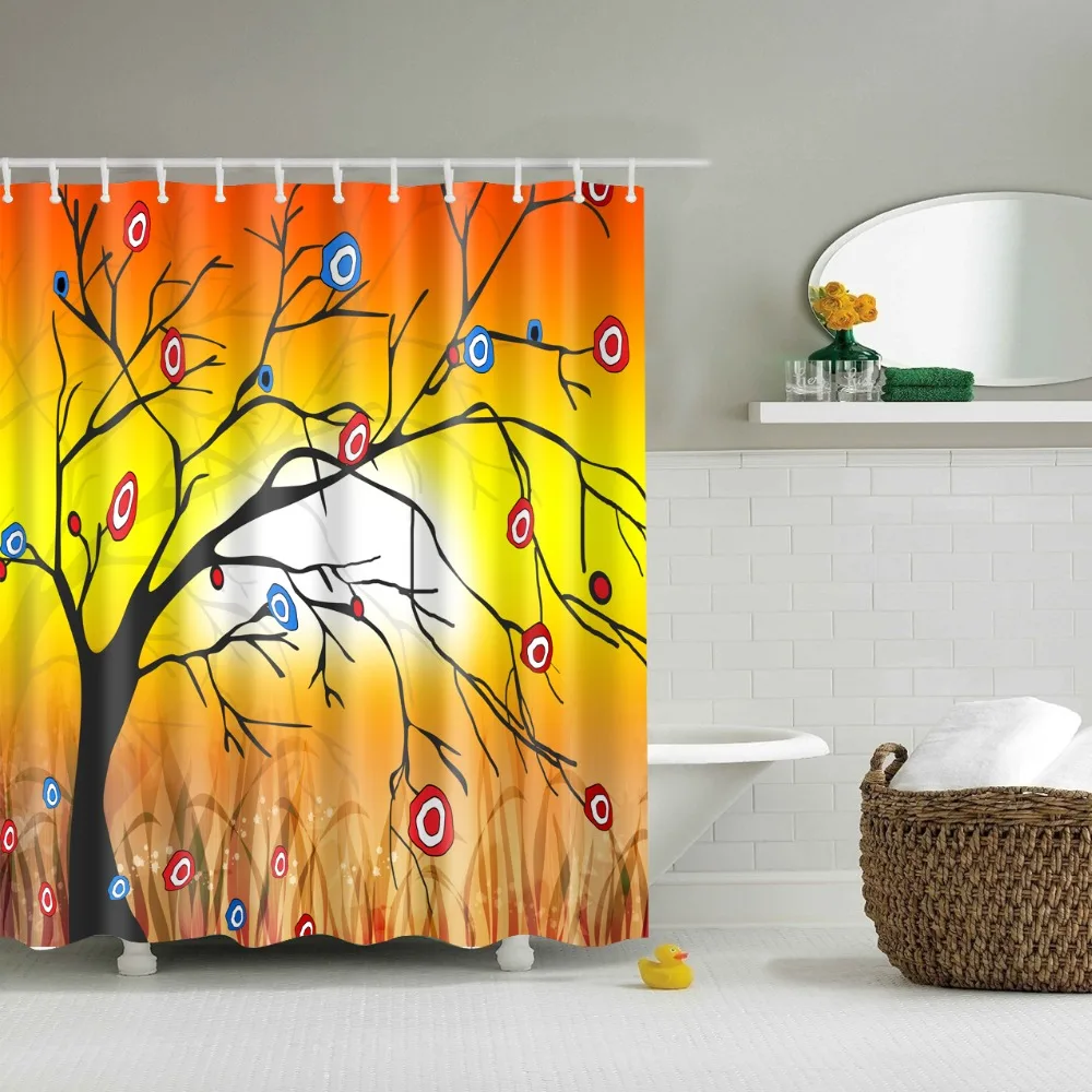 

Colorful Plant Trees Oil Painting Tree Forest Shower Curtains Bathroom Curtain Frabic Waterproof Polyester For Bath With Hooks