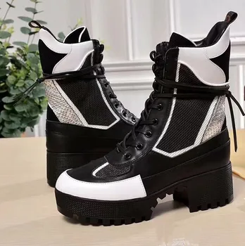 

Luxury Womens Fashion Punk Style Platform Wedge Shoes Women Lace Up High Heel Ankle Boots Women Designer Thick Heel Shoes Woman