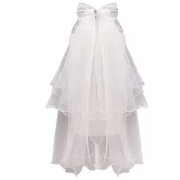 

Handmade Double Layer Flower Girls Wedding Veils Cute Rhinestone Bowknot Costume