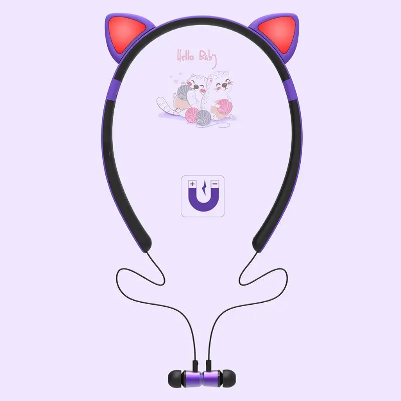 Cute Cat Headsets Portable Wireless Bluetooth Magnetic Headphones for Girl Gifts Hot New