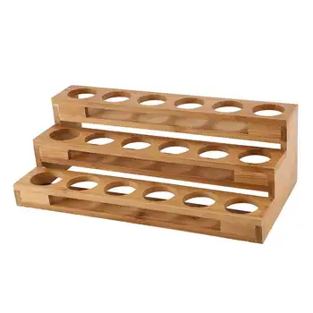 

NEW-Bamboo 18 Holes Essential Oil Display Wooden Stand Rack Perfume Nail Polish Storage Tray Aromatherapy Organizer