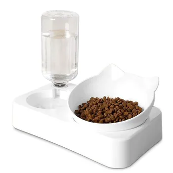 

Pet Bowl Automatic Feeder Dog Cat Food Bowl 0-15°Adjustable Double Bowl Drinking Raised Stand Dish Bowls with Pet Supplies