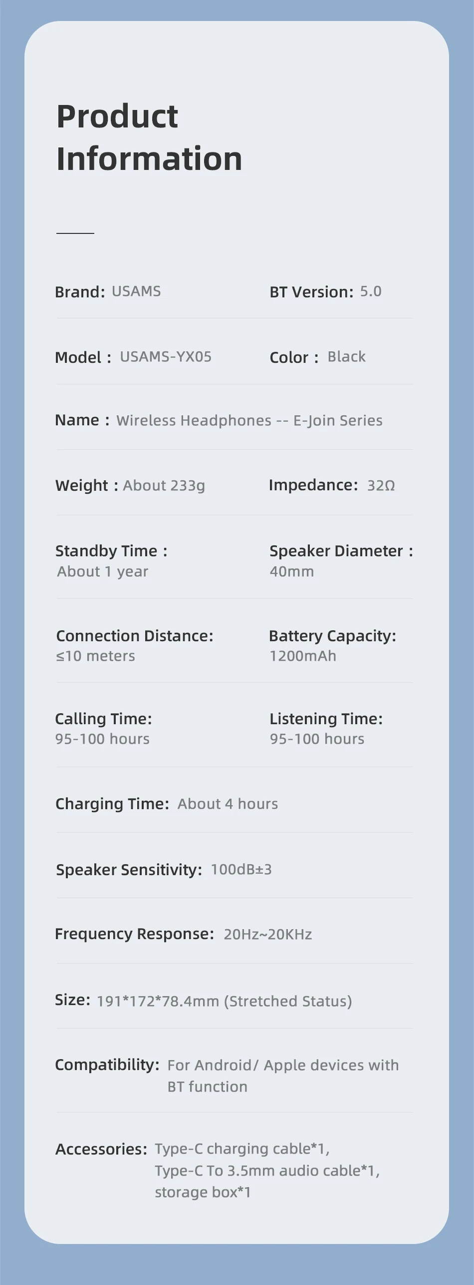 Usams EJoin Series Bluetooth Headphones (YX05) OTC.LK