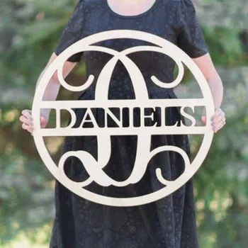 

Wooden Circle LAST NAME SIGN Monogram Letters Wedding Room Decor Nursery Decor Wooden Monogram Wall Art Photo Props