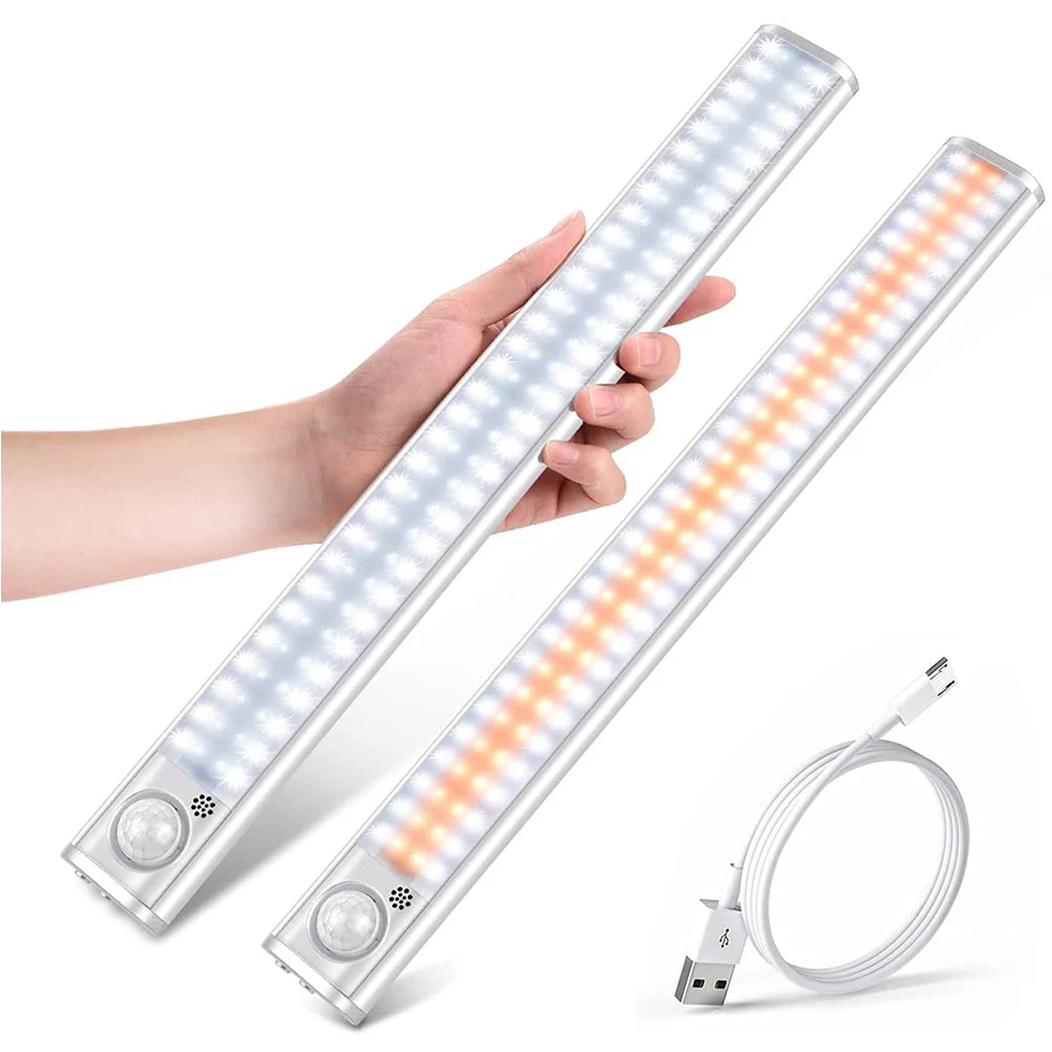 80 120 160 LEDs Under Cabinet Lights PIR Motion Sensor Night Lamp Kitchen Lighting USB Rechargeable Closet Light for Bedroom