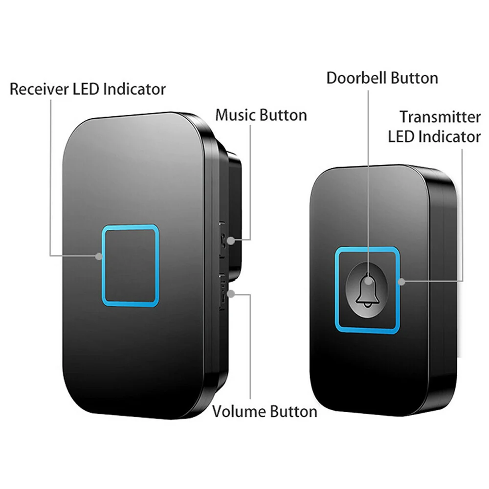Waterproof Wireless Doorbell Outdoor Door Bell Security Smart Home Welcome Doorbells Loud 60 Chime LED Flash 300M 2