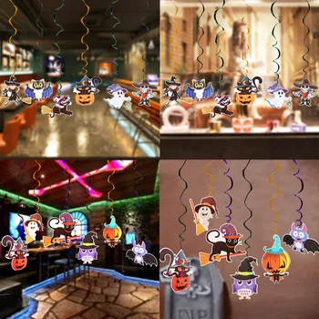 

Besegad 12PCS Halloween Ceiling Hanging Swirl Decor Pumpkin Ghost Cat Owl Bat Hanging Swirls Spiral Ornaments Halloween Supplies