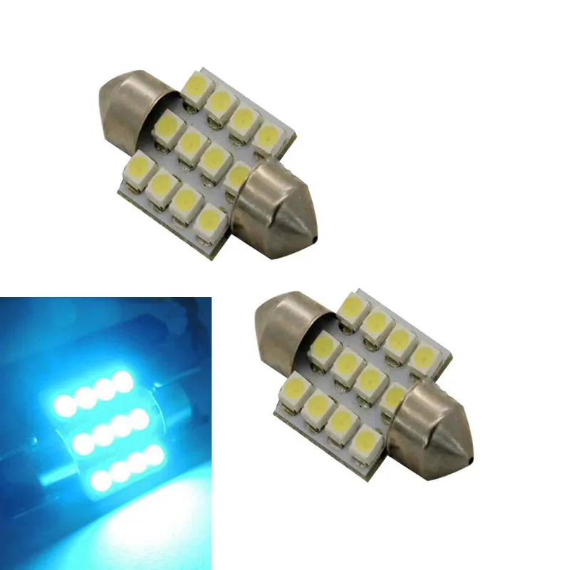 2020 2x Аквамарин 31 мм 12 SMD DE3175 DE3022 светодиодный ные лампы для салона автомобиля