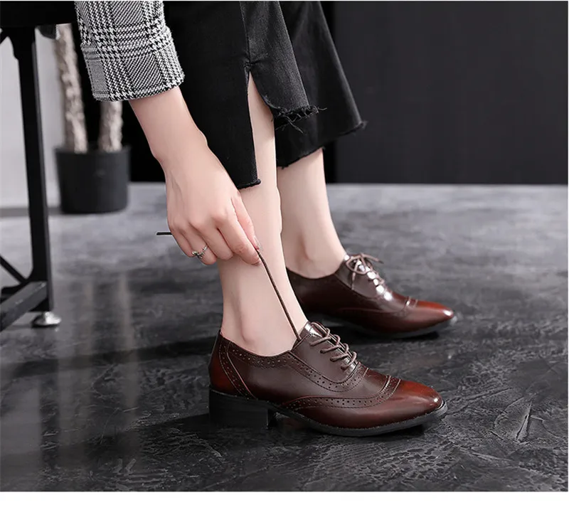 Handmade Big Size 32-42 Women Oxfords Shoes Vintage Genuine Leather Brogues Oxford Shoes For Woman British Carved Ladies Oxfords (1)