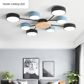 

Modern LED Chandelier Nordic Pendant Light with Round Gray Metal Lampshade for Living Room Nordic Ceiling Mounted Bedroom Lustre