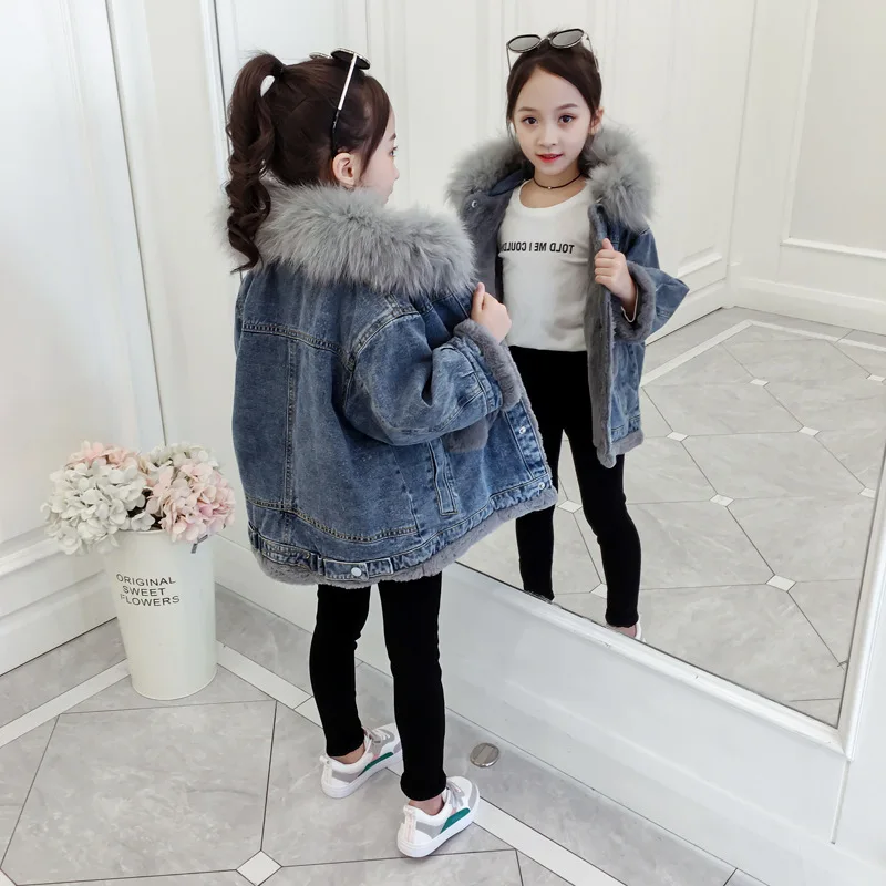 

Girls Cowboy Overcoat Autumn & Winter 2019 New Style Korean-style Western Style CHILDREN'S Garment Winter plus Velvet Big Kid Fa