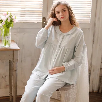 

Autumn New Ladies Pajamas Suit Long-sleeve Round Neck Printing Stitching Pyjamas Cardigan Loose Casual Home Nightwear 2pcs Set